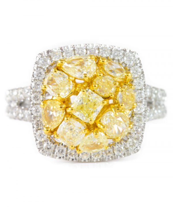 , 2.41cttw Natural Canary Yellow Cluster Ring