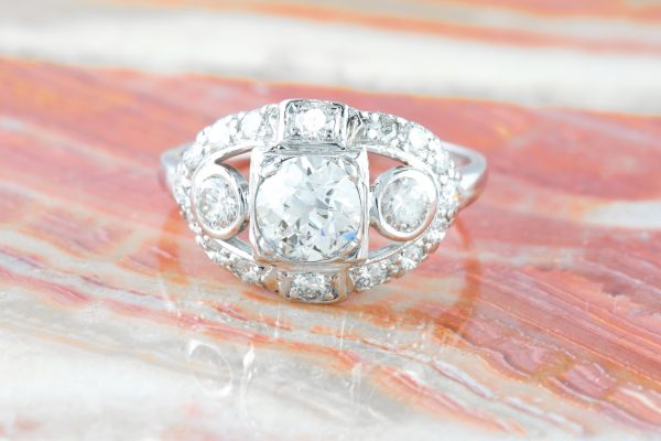 Vintage Three Stone Ring Platinum, Vintage Three Stone Ring Platinum