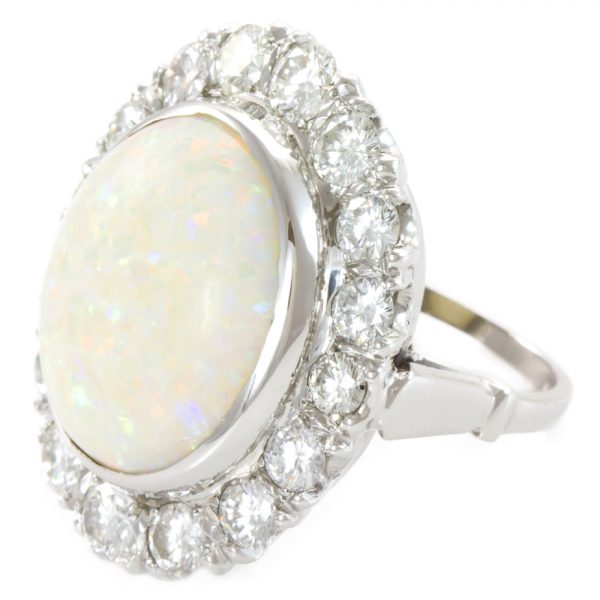 , Cabochon Opal and Diamond Platinum Ring