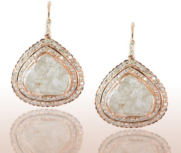 , 3.05CTTW Slice Diamond Earrings in Rose Gold