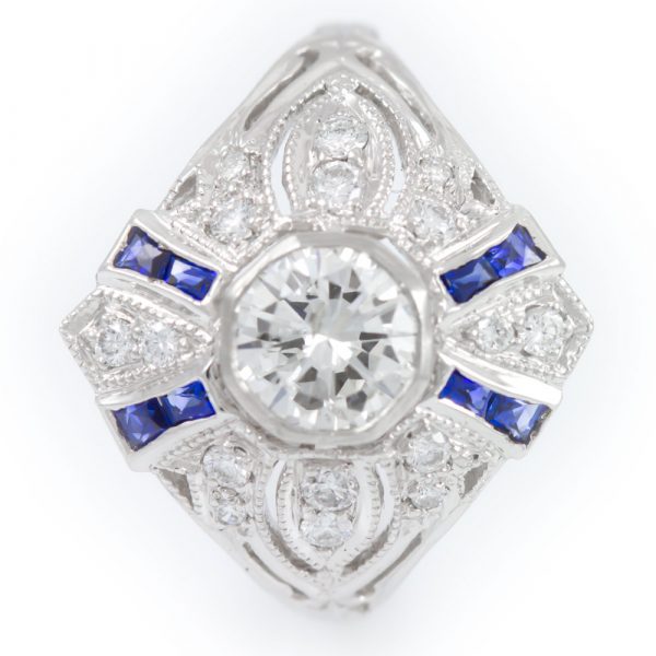 , Deco Diamond Ring with Sapphires