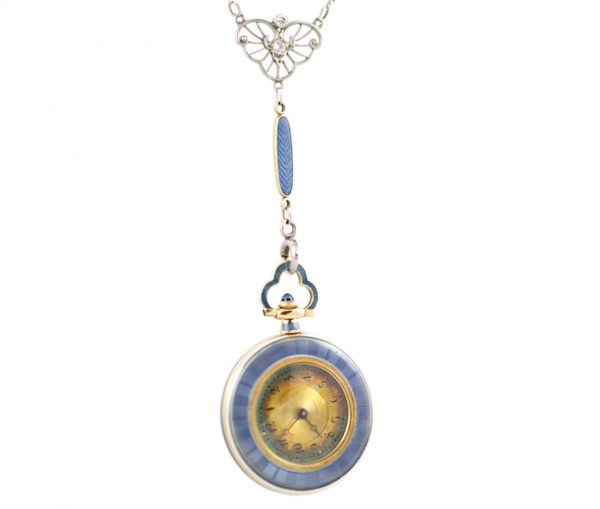 , Edwardian Necklace Enamel with Diamonds and Platinum