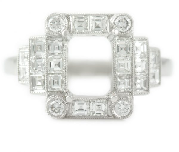 , 1.19CTTW Asscher Pave Diamond Engagement Ring in Platinum