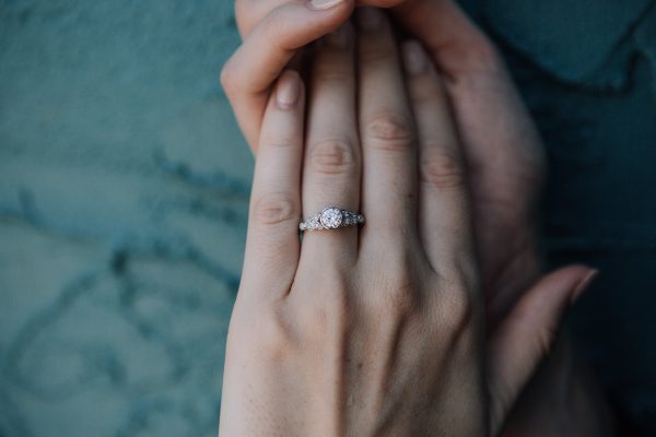, Bezel Set Engagement Ring set in 14kt white gold with 0.56ct diamond center