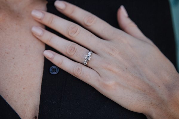 , Vintage Emerald Cut Diamond Engagement Ring 14kt White Gold