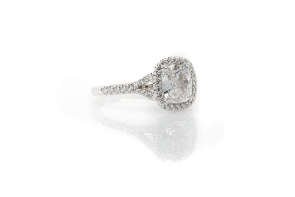 , 18kt White Gold Cushion Cut Diamond Engagement Ring