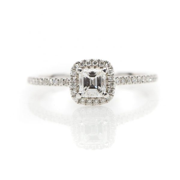 , 14kt White Gold Diamond Halo Engagement Ring