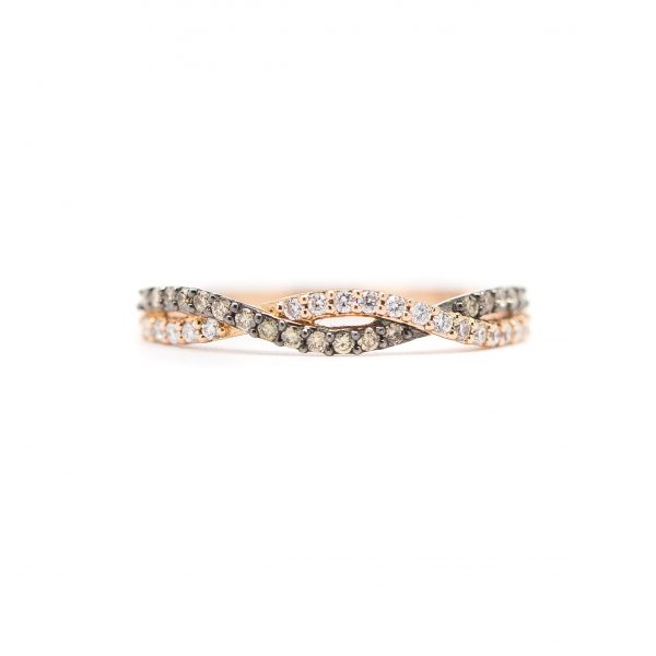 , White and Brown Diamond Twist Stackable Band