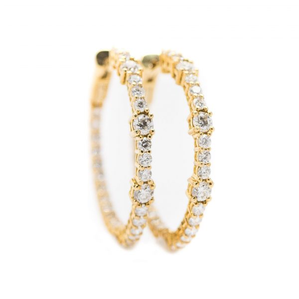 , 18kt Yellow Gold and Diamond Hoops