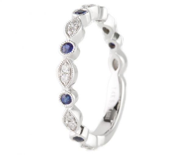 , Sapphire and Diamond Band in 14K White Gold