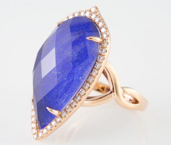 White Topaz Ring, White Topaz and Lapis Diamond Ring 14K