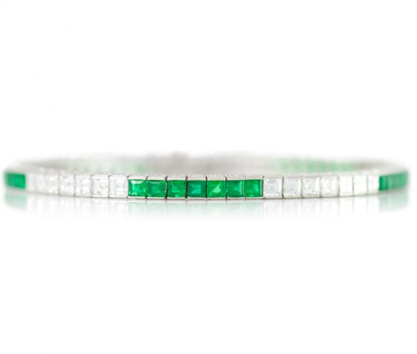 , Asscher Diamond and Emerald Tennis Bracelet