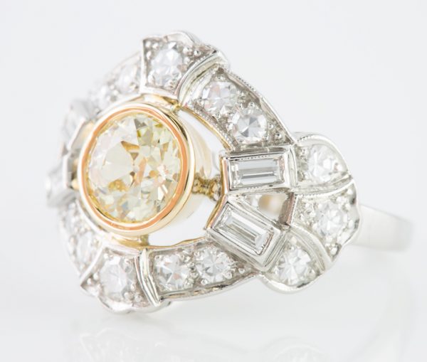 , Fancy Yellow Diamond Cocktail Ring in Platinum &#038;18K