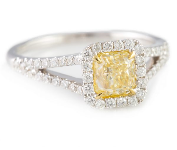 Fancy Yellow Diamond, Fancy Yellow Diamond Ring in 18K White Gold