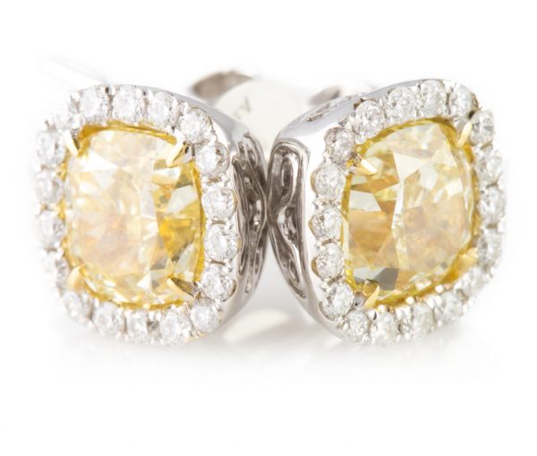 Fancy Yellow Diamond Earrings, Fancy Yellow Diamond Earrings in White Gold