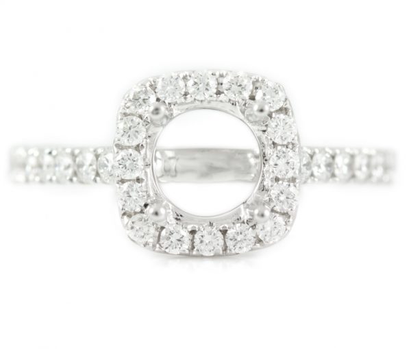 , Diamond Halo Engagement Ring 18K White Gold
