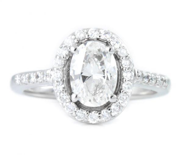 , 0.90CT Oval Diamond Engagement Ring in 18K White Gold