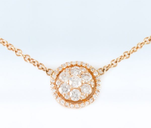 , Diamond Halo Necklace in 14K Rose Gold