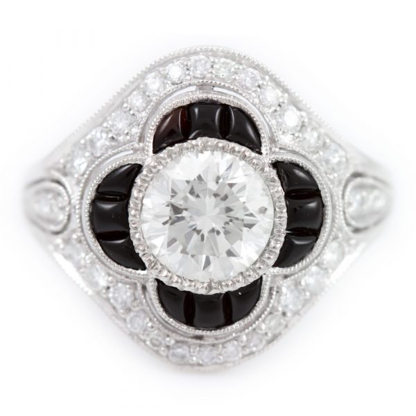 , Diamond Ring with Onyx Halo Platinum