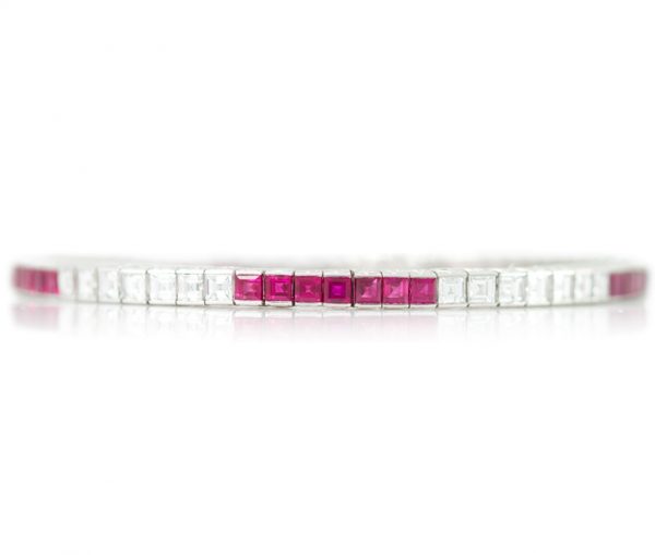 , Asscher Diamond and Ruby Tennis Bracelet