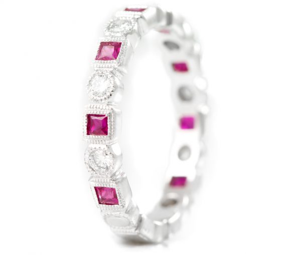 , Diamond and Ruby Band in 18K White Gold