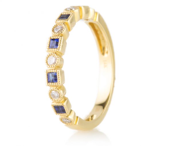 , Diamond and Sapphire Band in 14K Yellow Gold