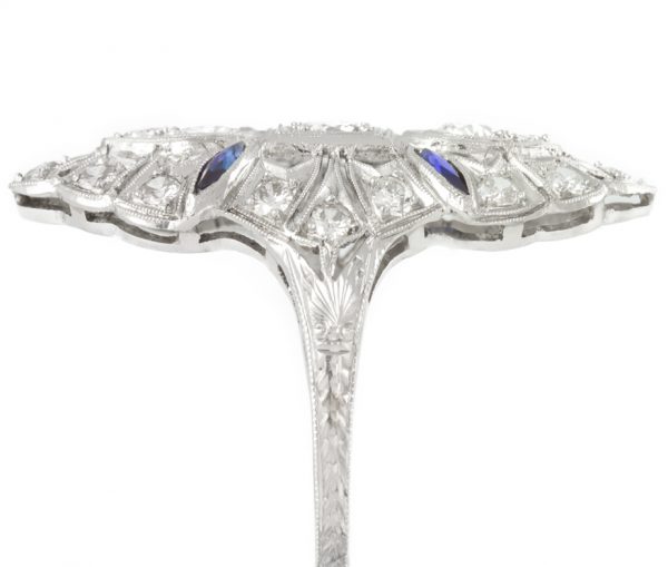 , 0.75CTTW Diamond and .20CTTW Sapphire Art Deco Platinum Ring