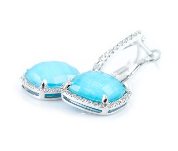 , Drop Turquoise Earrings 18K White Gold