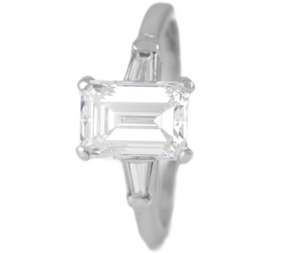 , 2.01CTTW Diamond Engagement Ring Emerald Cut Platinum Mounting