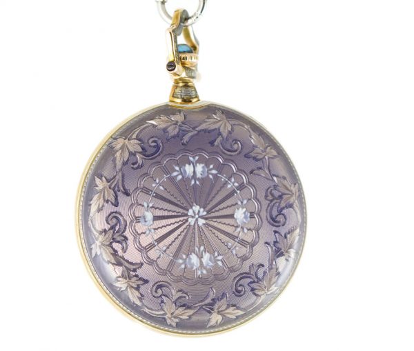, Longines Magenta Blue Enamel Necklace with Watch Pendant in Platinum and 18K