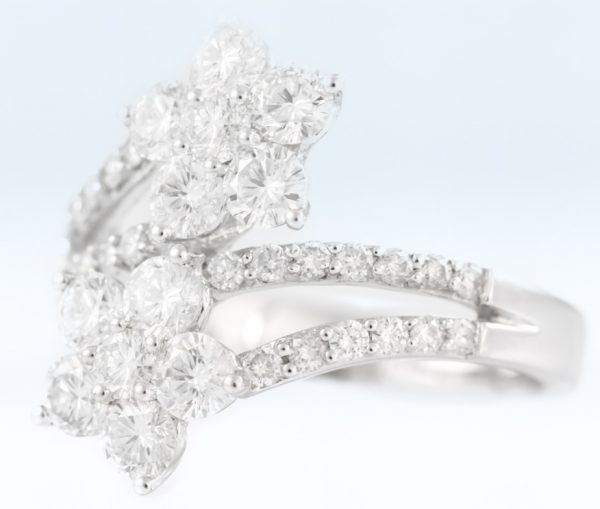, 1.81CTTW Diamond Flower Ring in 18K White Gold