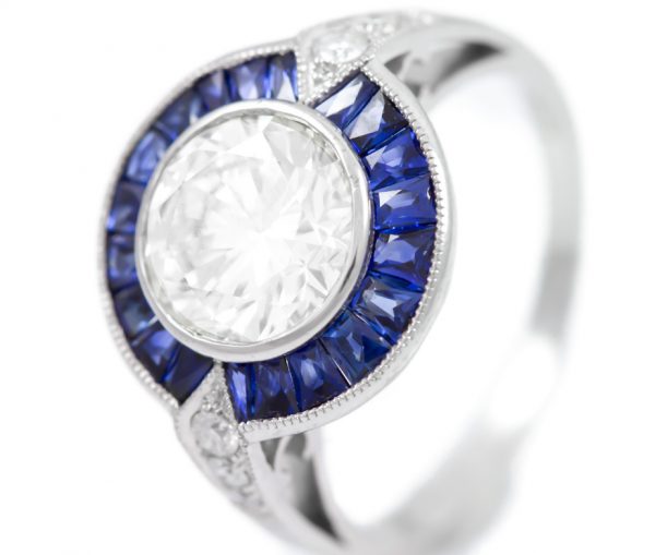 , 2.01CT Diamond Engagement Ring with Sapphire Halo in Platinum