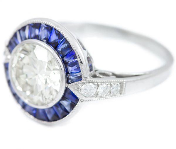, 2.01CT Diamond Engagement Ring with Sapphire Halo in Platinum