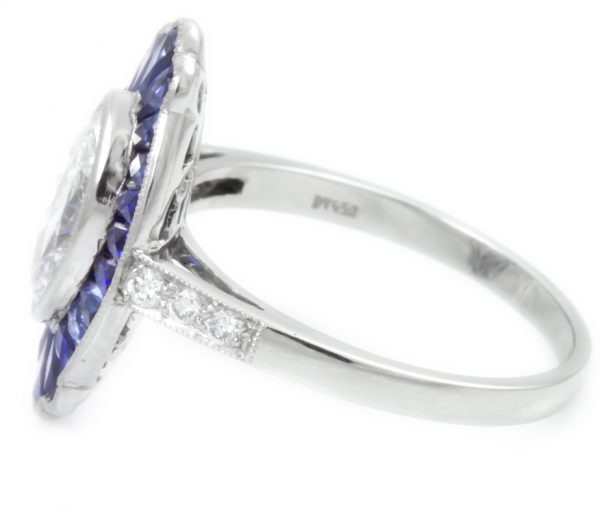 , 0.87CT Marquise Diamond with Sapphire Halo in Platinum