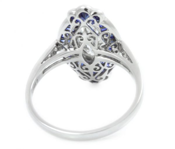 , 0.87CT Marquise Diamond with Sapphire Halo in Platinum
