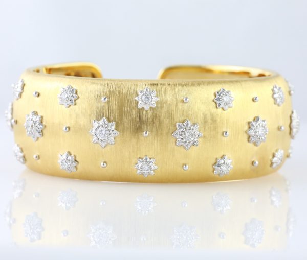 , Italian Designed Cuff with Diamonds in 18K Yellow Gold