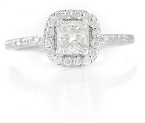 , .94CTTW Princess Cut Diamond Engagement Ring in 18K. White Gold