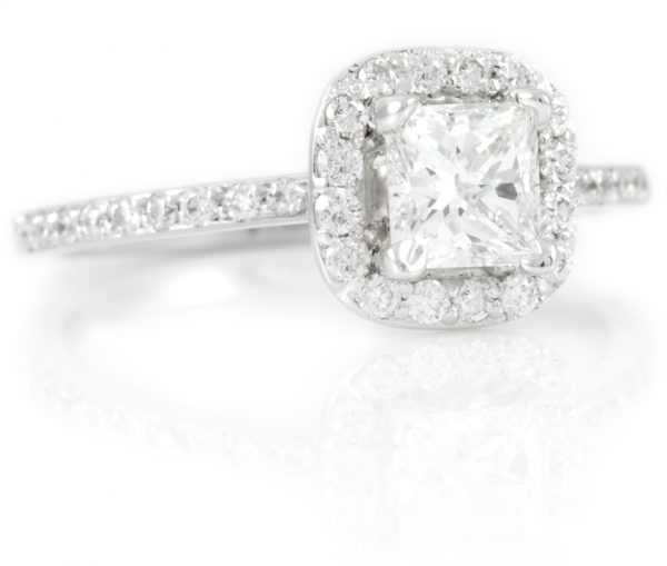 , .94CTTW Princess Cut Diamond Engagement Ring in 18K. White Gold