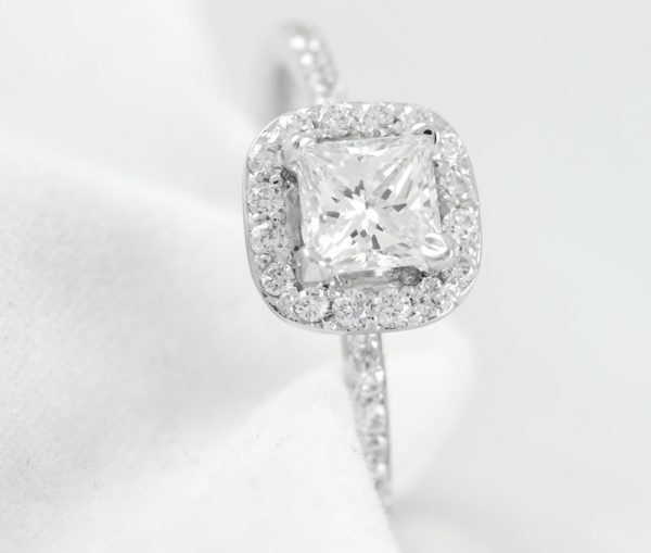 , .94CTTW Princess Cut Diamond Engagement Ring in 18K. White Gold
