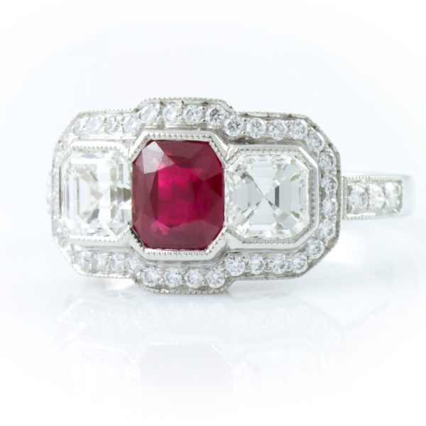 , 3 Stone Diamond and Ruby Ring