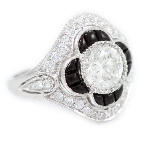 , Diamond Ring with Onyx Halo Platinum