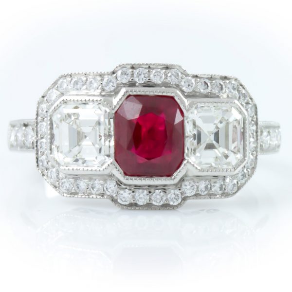 , 3 Stone Diamond and Ruby Ring