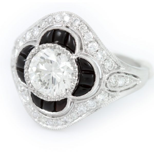 , Diamond Ring with Onyx Halo Platinum