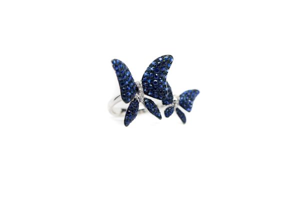 , 2 Butterfly Ring 18KT White Gold