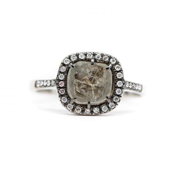 , Gray Sapphire and Diamond Ring 18K White Gold
