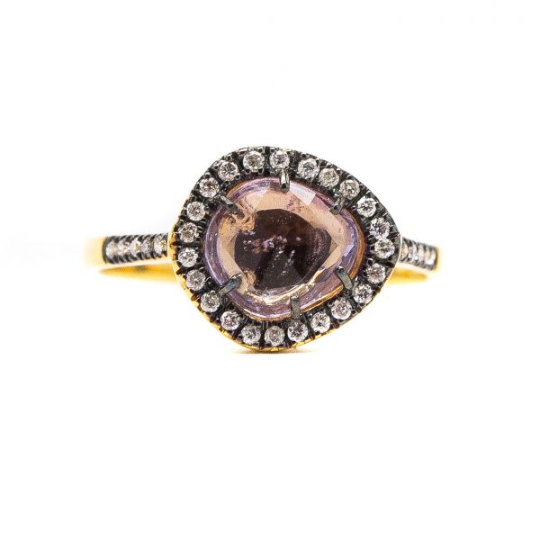 , Rose Cut Purple Sapphire Ring 18KT Yellow Gold