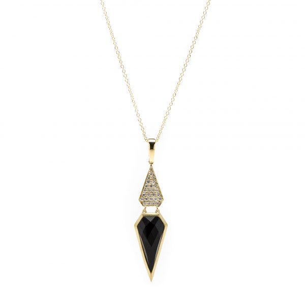 , Doves Diamond Onyx Necklace 18 KT Yellow Gold