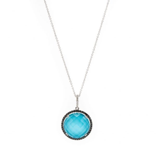 , Doves Turquoise Pendant with a Clear Quartz Doublet