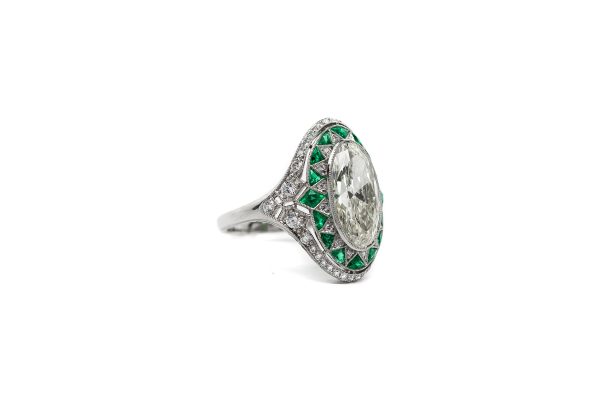 , Customized 3.68 CT Diamond Center 0.45 CTW Emerald Set in Platinum
