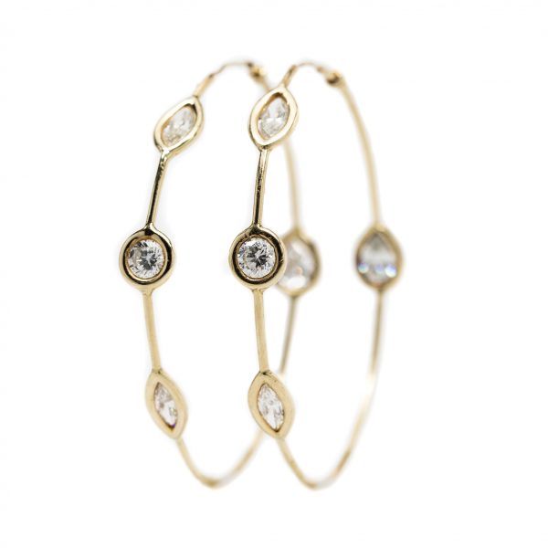 , Yellow Gold and Diamond Hoops with Fancy Shaped Diamonds